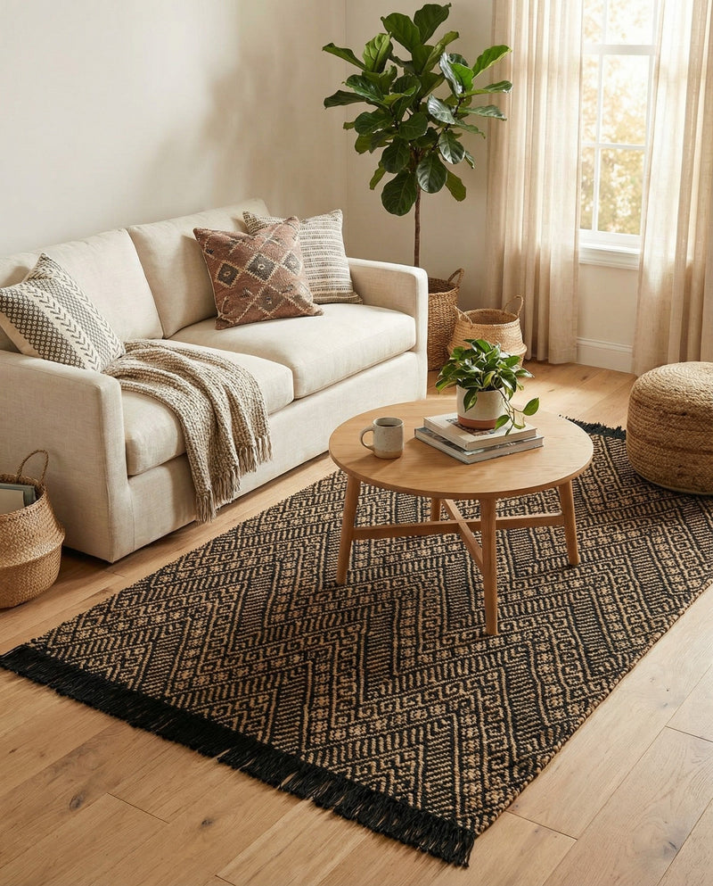 Woven Seaside Jute Collection Area Rug - Oia Rectangle Black and Natural  lifestyle 50