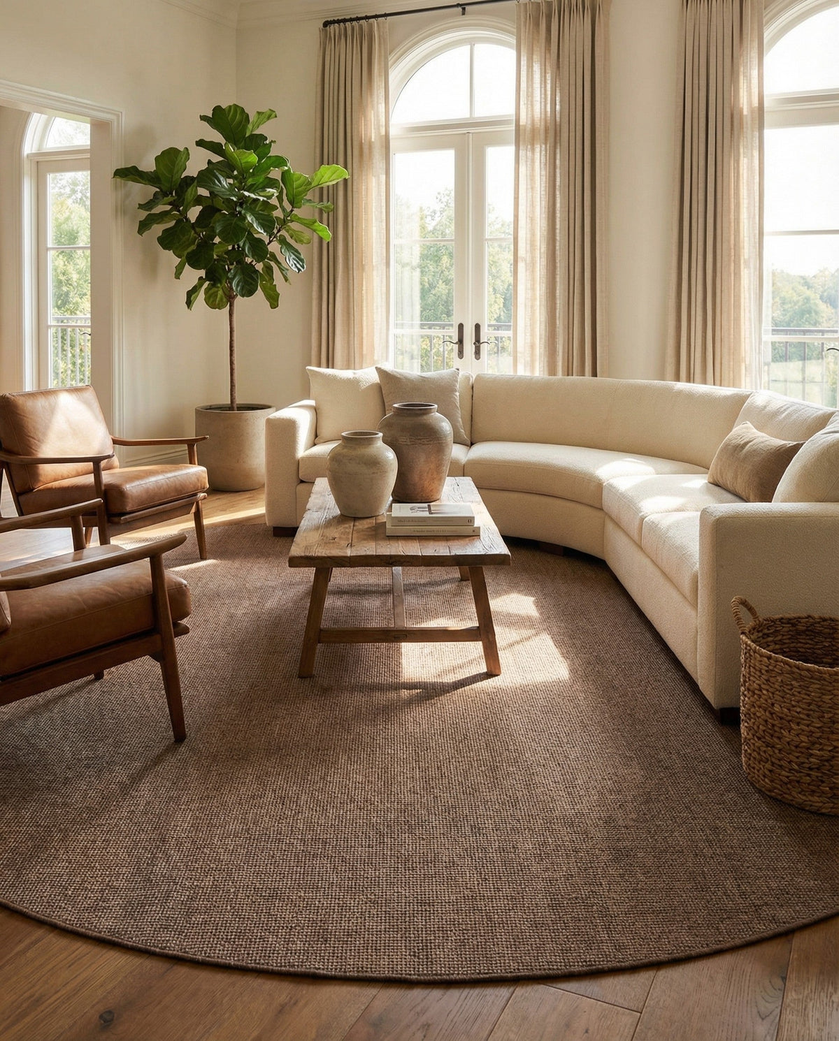 Seaside Serenity Collection Area Rug - Veranda (Light Brown) Round Light Brown  lifestyle 105