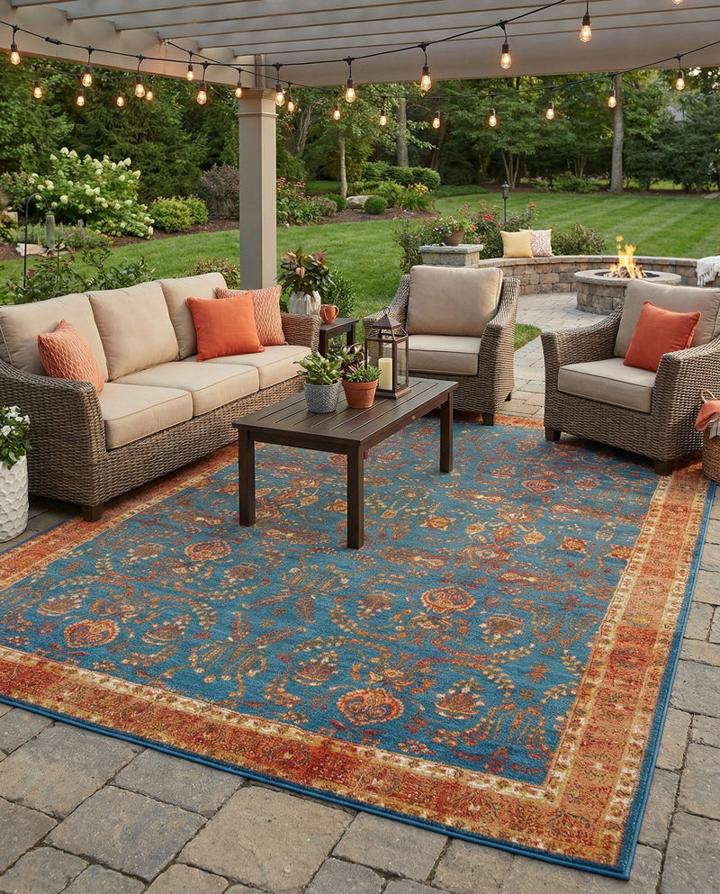 Patio Heritage Collection Area Rug -  Pavilion Rectangle Navy Blue  lifestyle 4