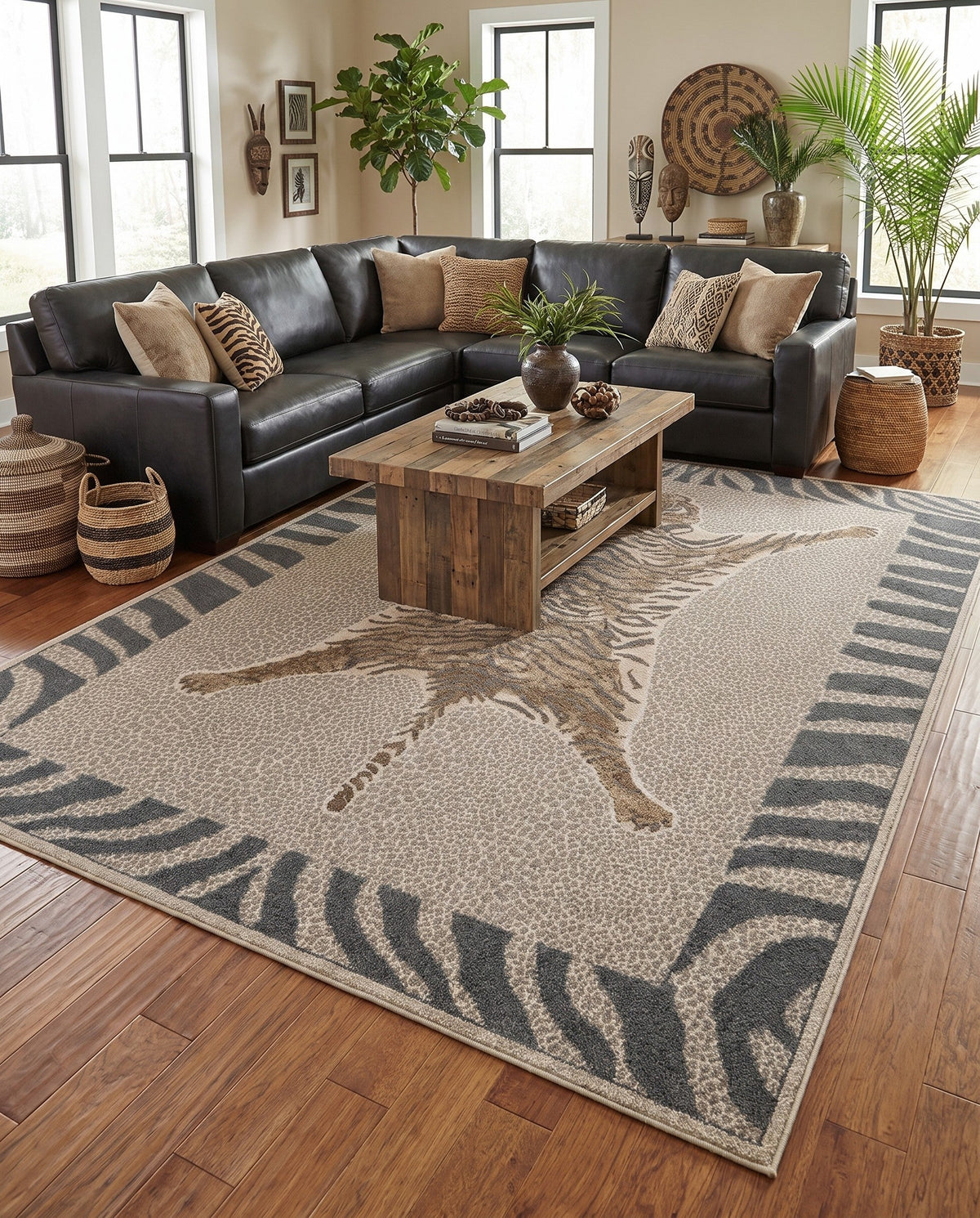 Savannah Sojourn Collection Area Rug -  Masai Rectangle Ivory and Gray  lifestyle 19