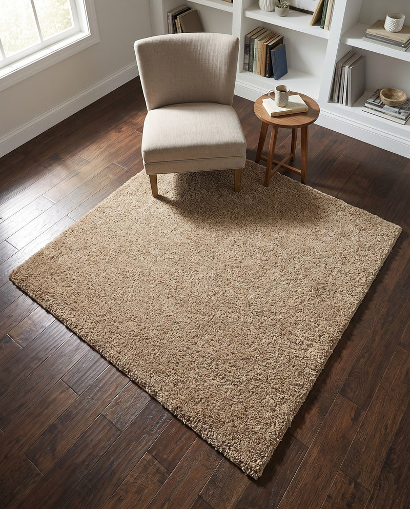 Cozy Comfort Shag Collection Area Rug - Haven (Khaki) Square Khaki  lifestyle 80
