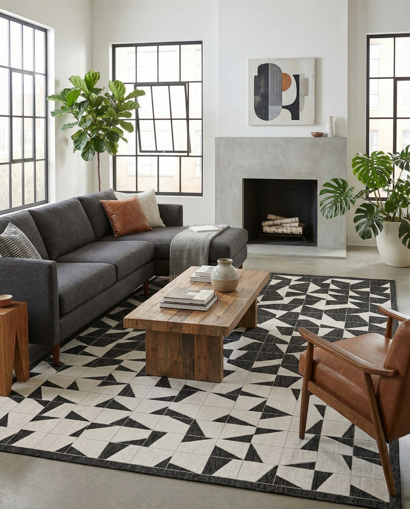 Urban Terrace Collection Area Rug -  Mercer Rectangle Black and White  lifestyle 5
