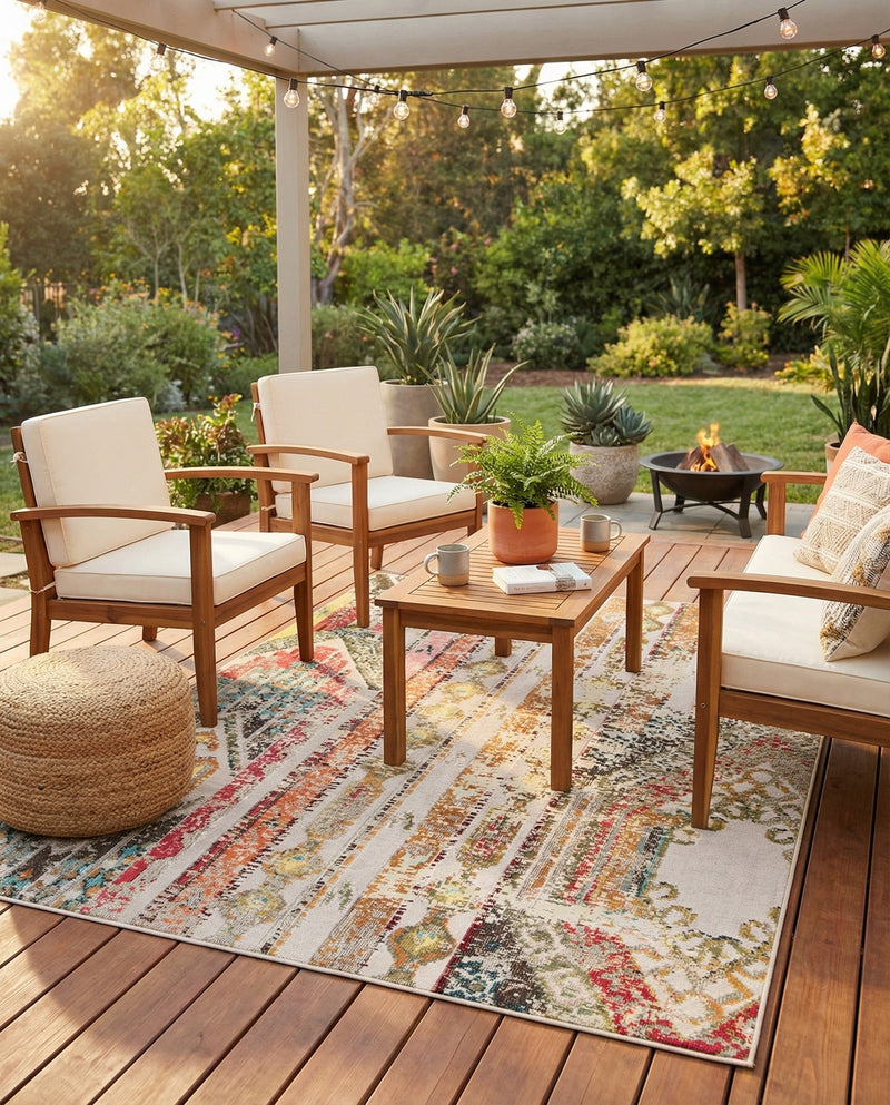 Outdoor Marrakesh Collection Area Rug -  Agadir Rectangle Multi Beige  lifestyle 43