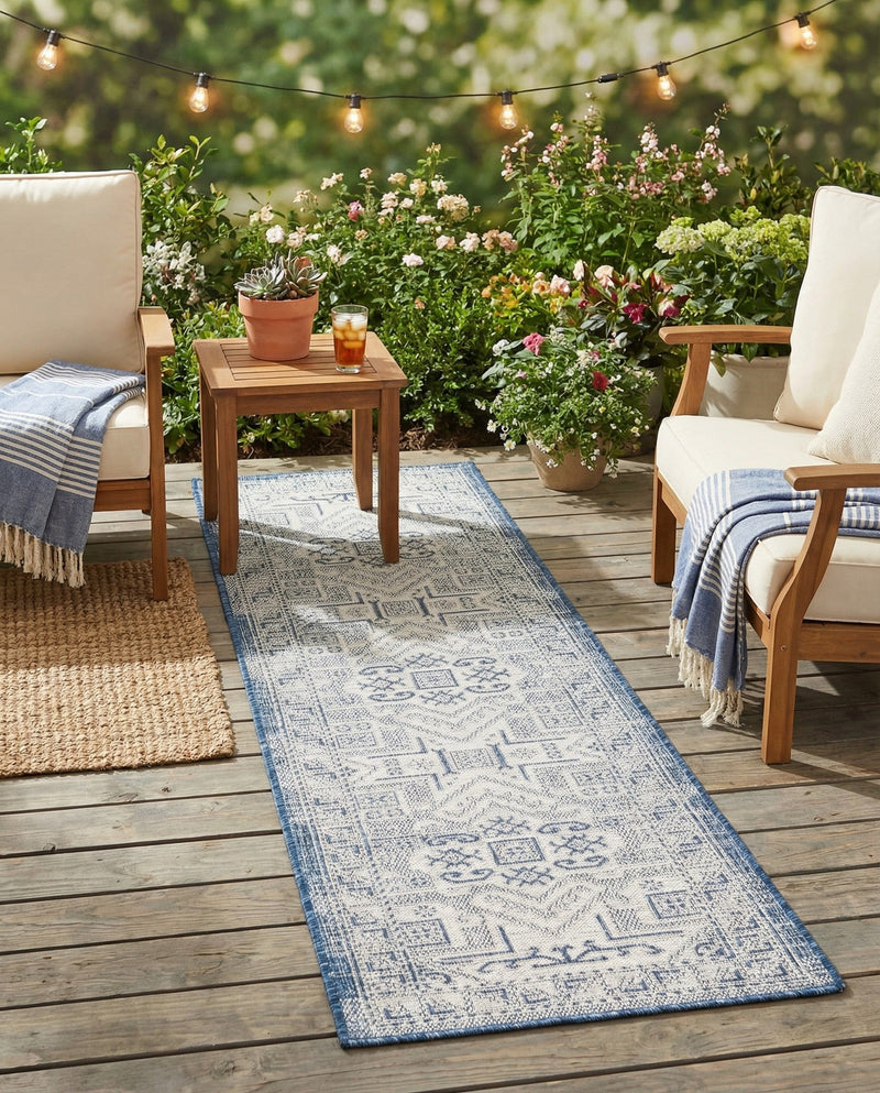 Tribal Terrace Treasures Collection Area Rug - Mayan Marina (Blue) Runner Blue  lifestyle 39