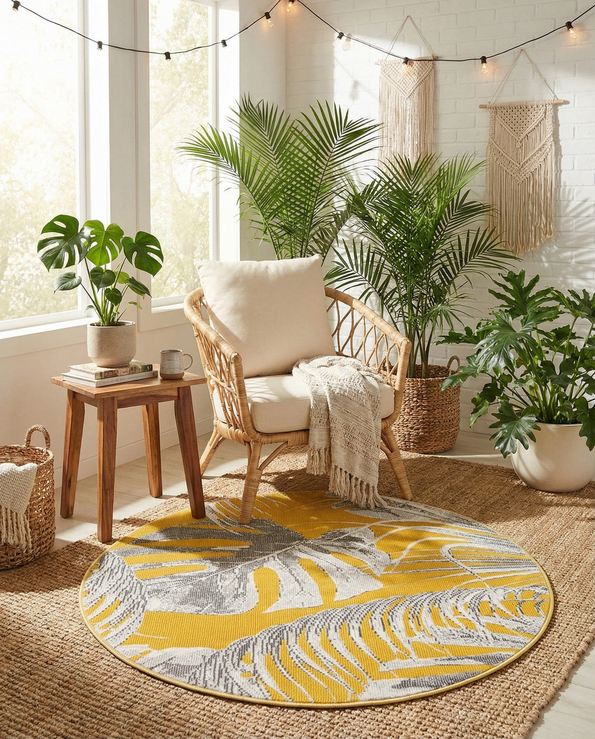 Meadow Breeze Collection Area Rug -  Clover Round Yellow  lifestyle 178