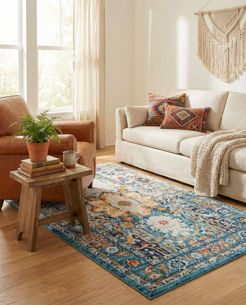 Parisian Elegance Collection Area Rug - Versailles (Teal) Rectangle Teal  lifestyle 12