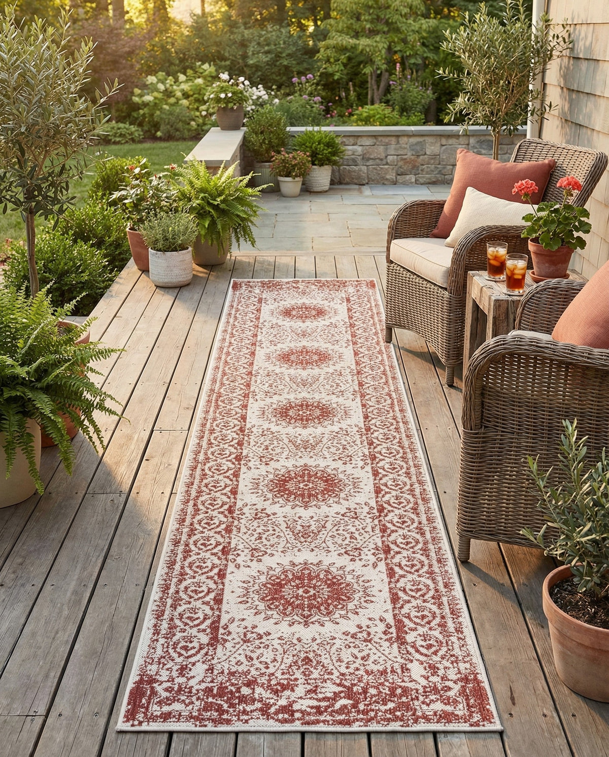 Patio Heritage Collection Area Rug -  Lafayette (Rust Red) Runner Rust Red  lifestyle 60