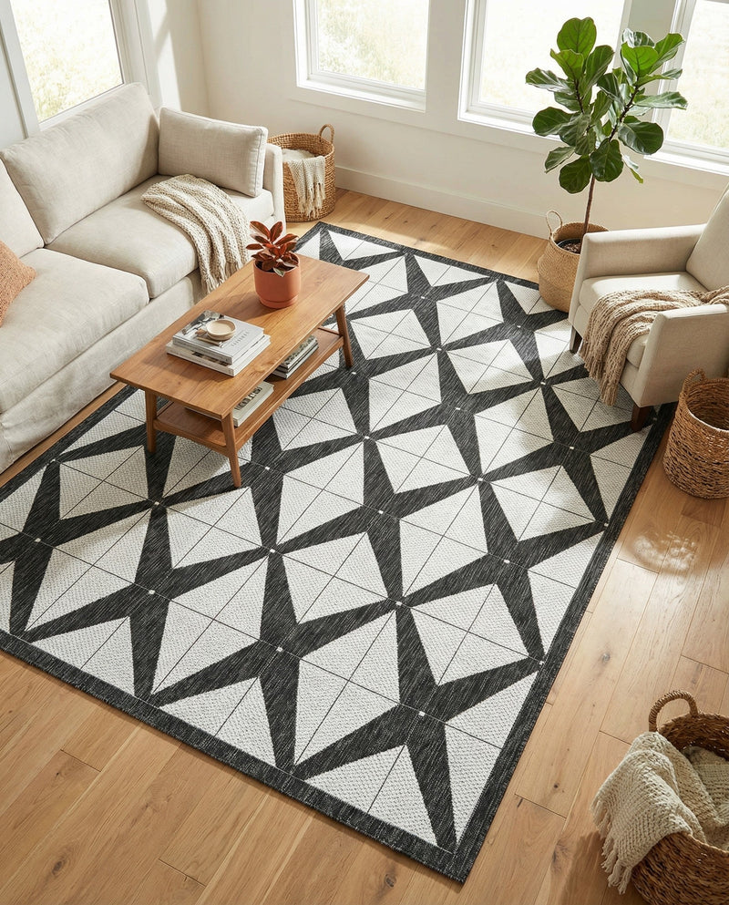Urban Terrace Collection Area Rug -  Hudson Rectangle Black and White  lifestyle 15