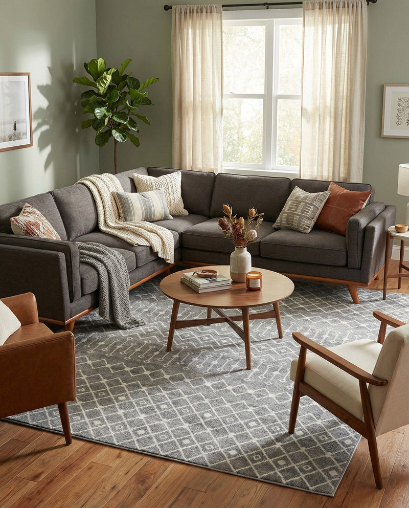 Mediterranean Lattice Collection Area Rug - Santorini (Gray) Rectangle Gray  lifestyle 9