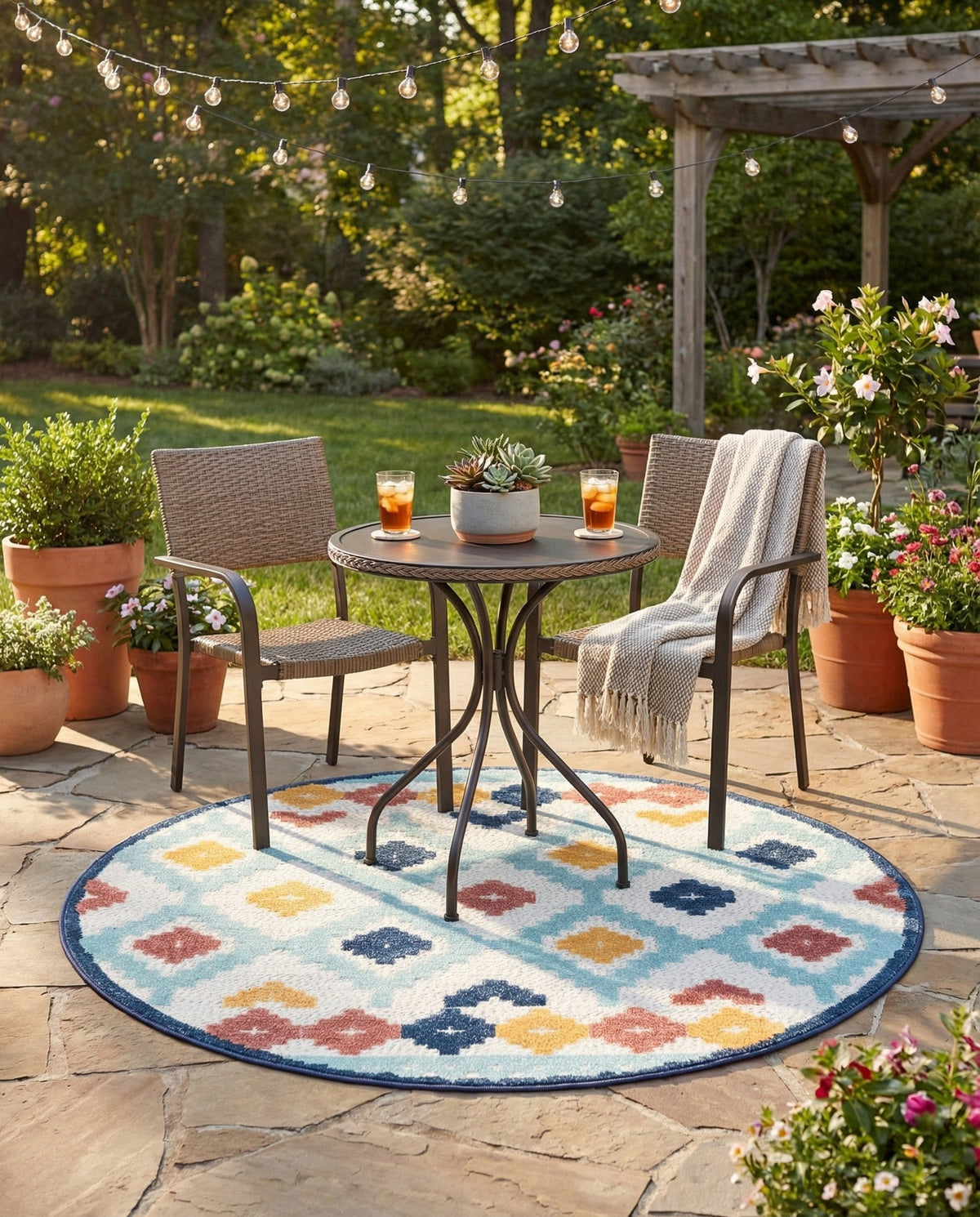 Caribbean Terrace Collection Area Rug -  Tobago Round Ivory  lifestyle 51
