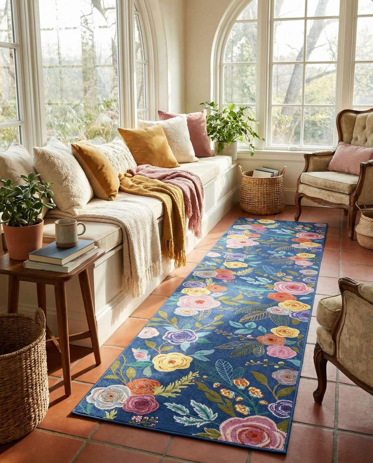 Meadow Breeze Collection Area Rug -  Petal Runner Blue  lifestyle 218