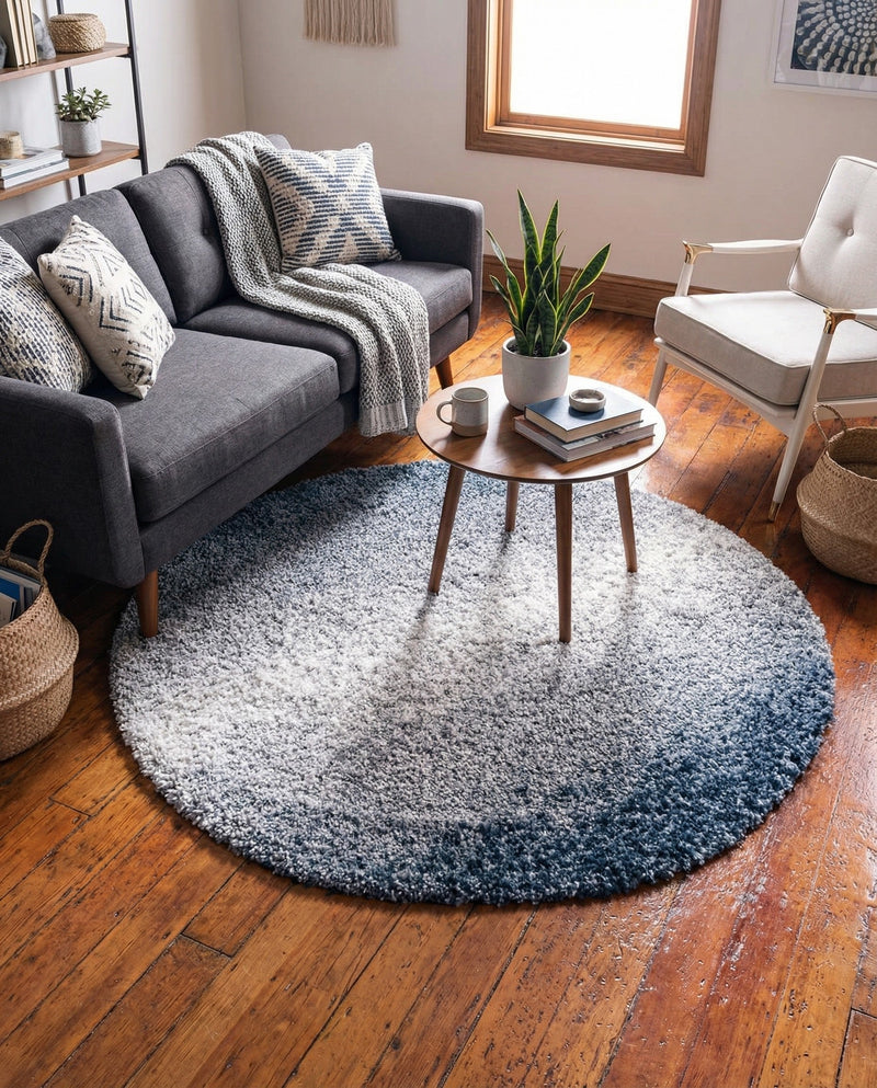 Cozy Cove Shag Collection Area Rug -  Lagoon Round Blue  lifestyle 62