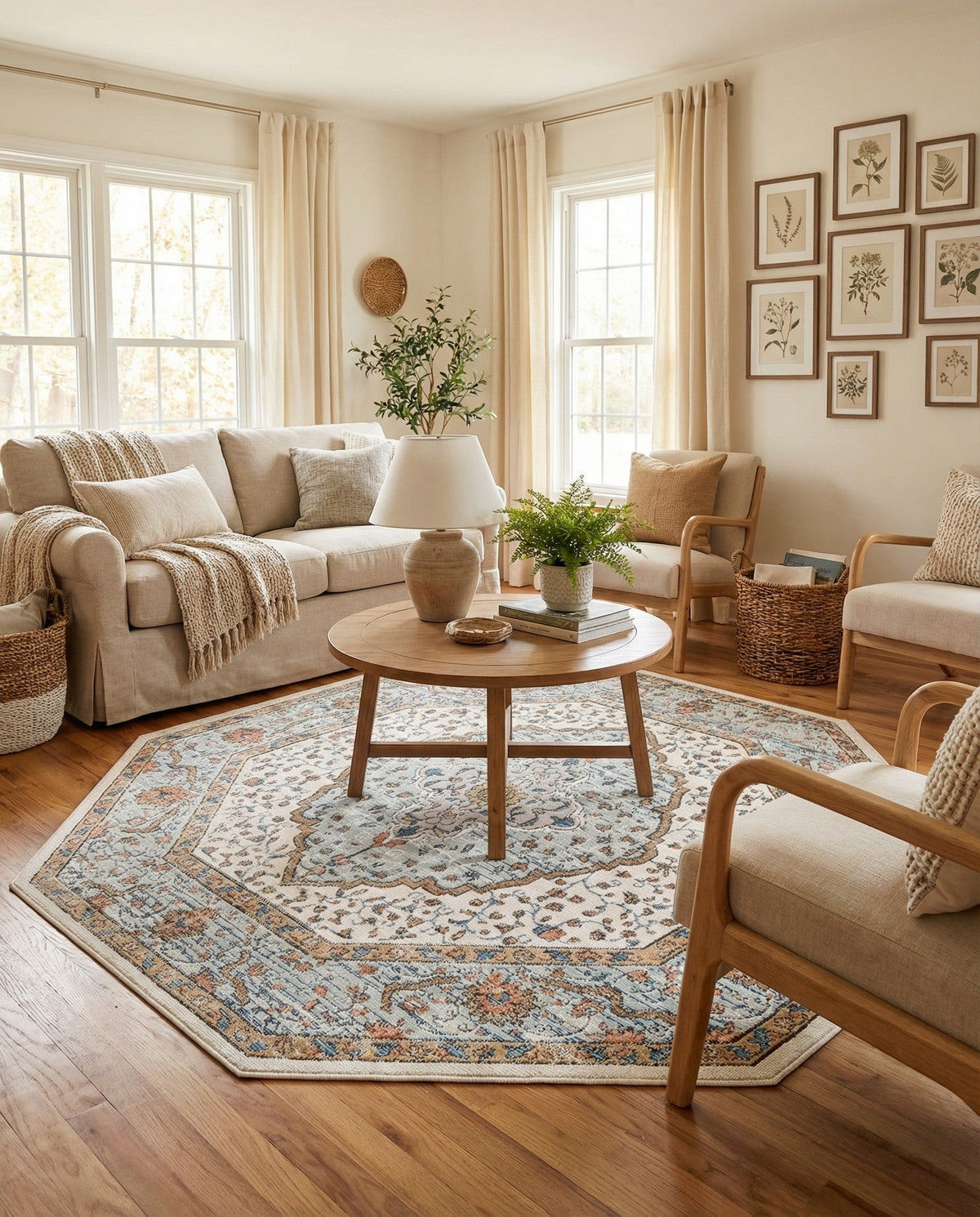 Mykonos Manor Collection Area Rug - Delos Octagon Ivory  lifestyle 180