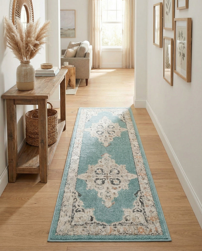 Beverly Grove Collection Area Rug -  Fairfax (Aqua) Runner Aqua  lifestyle 77