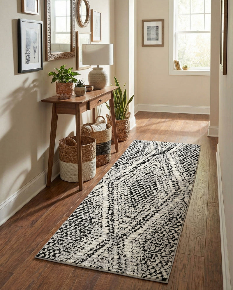 Marrakech Mosaic Collection Area Rug -  Medina Runner Black and White  lifestyle 37