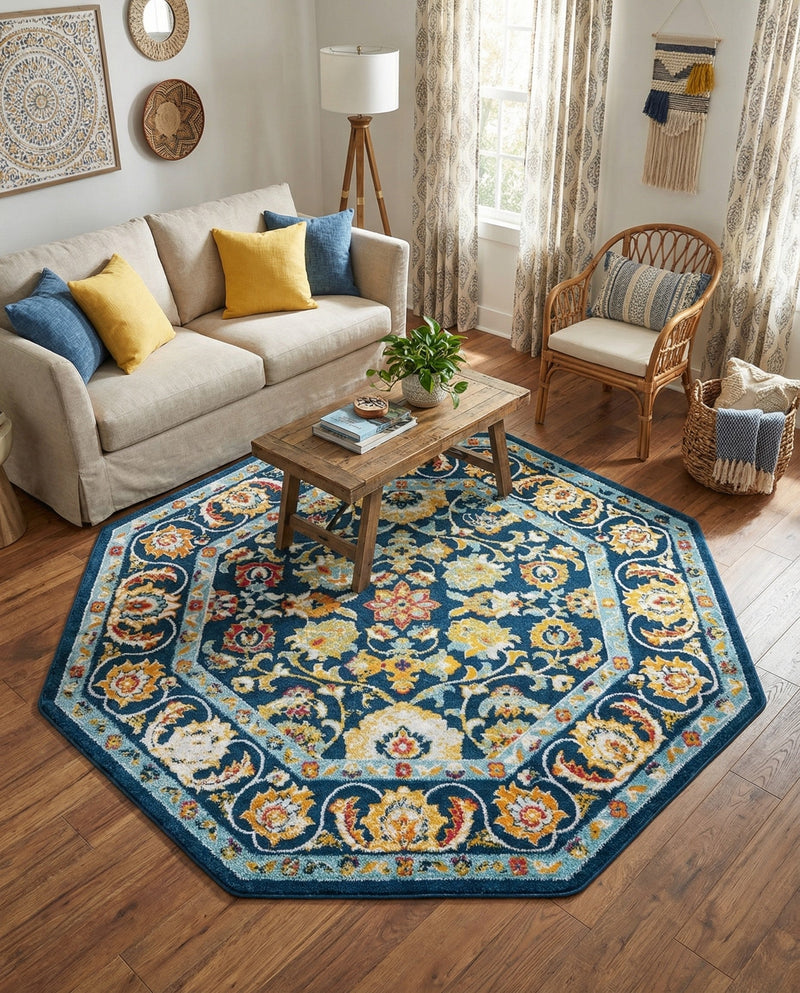 Adriana Terrace Collection Area Rug -  Positano (Navy Blue) Octagon Navy Blue  lifestyle 45