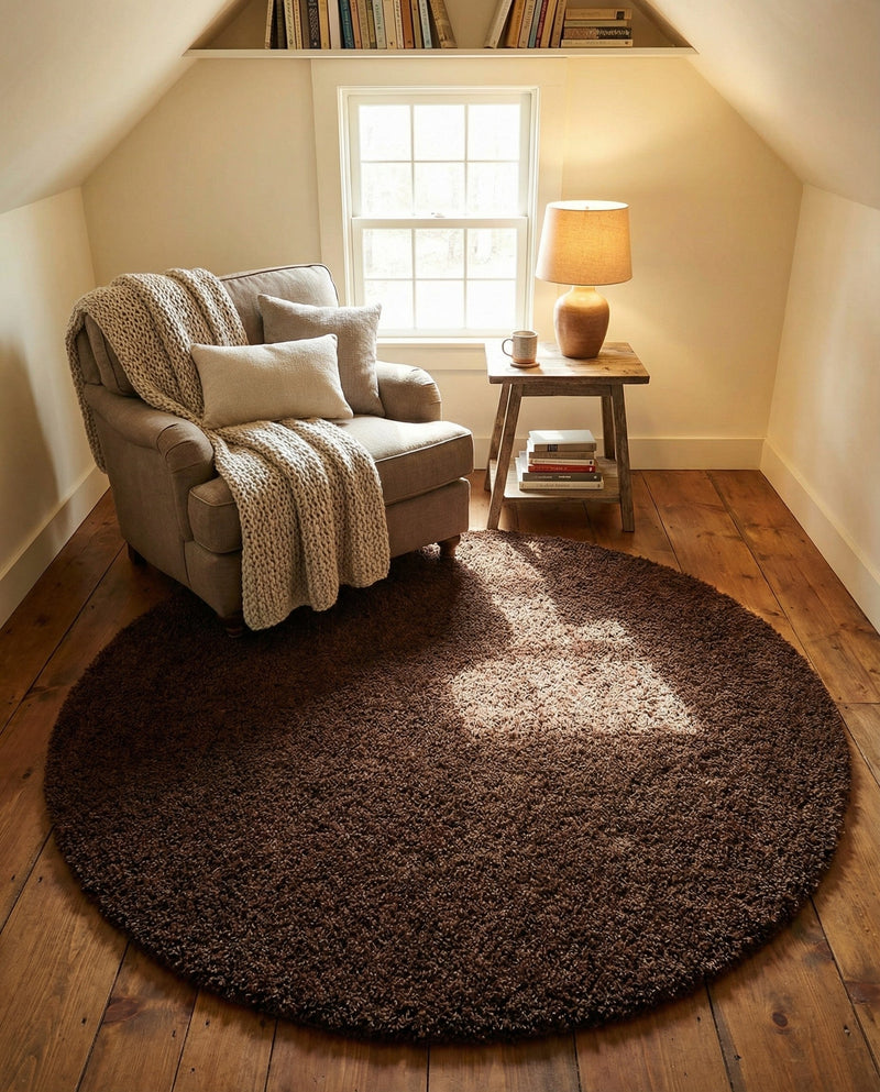 Plush Oasis Collection Area Rug - Serenity (Chocolate Brown) Round Chocolate Brown  lifestyle 51
