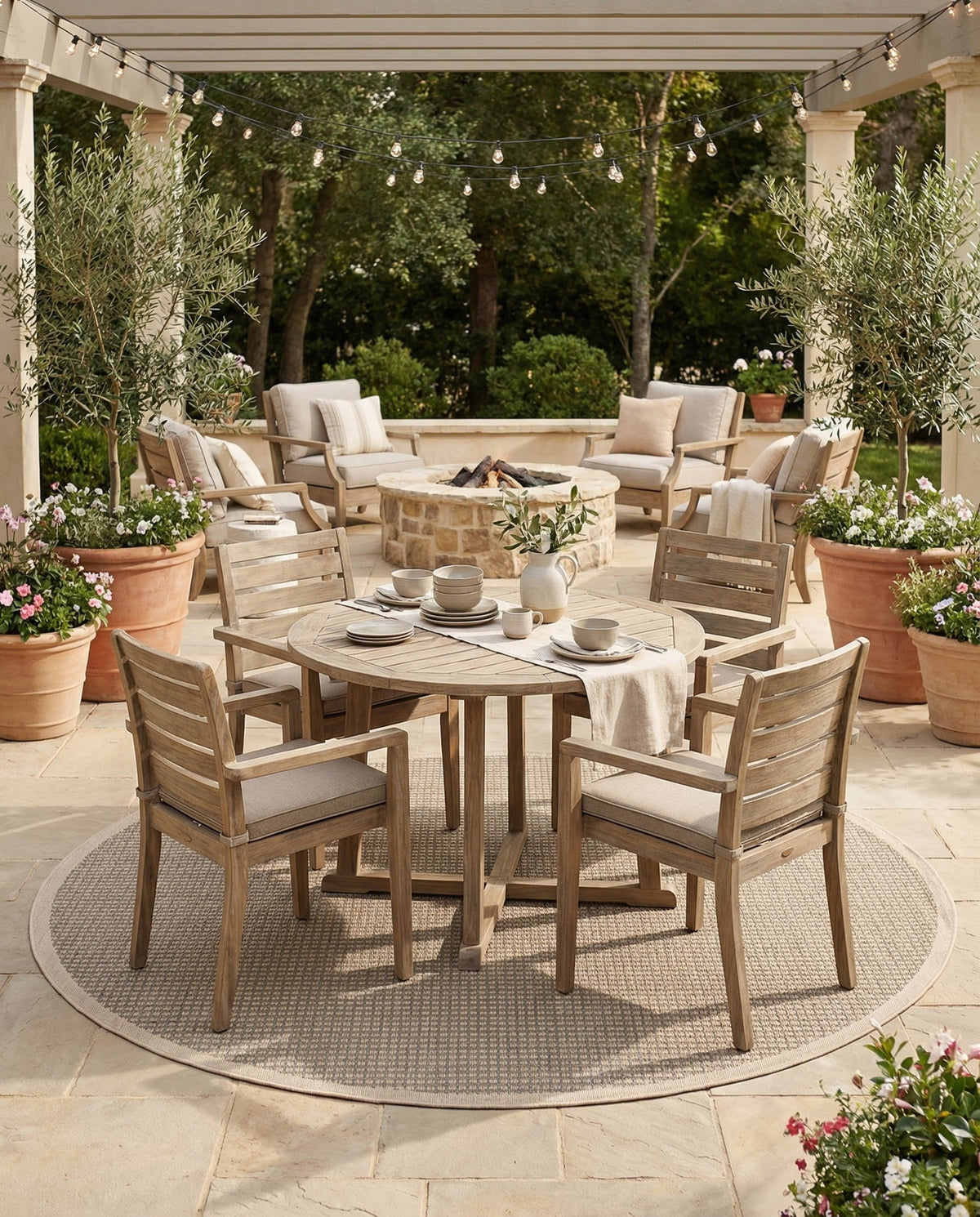 Terrace Fringe Collection Area Rug - Patio Round Brown  lifestyle 103