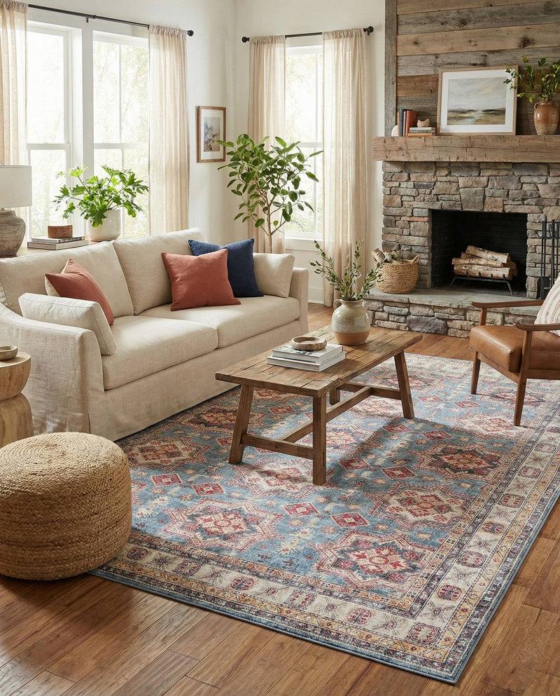 Heritage Elegance Collection Area Rug -  Neuschwanstein Rectangle Light Blue  lifestyle 10