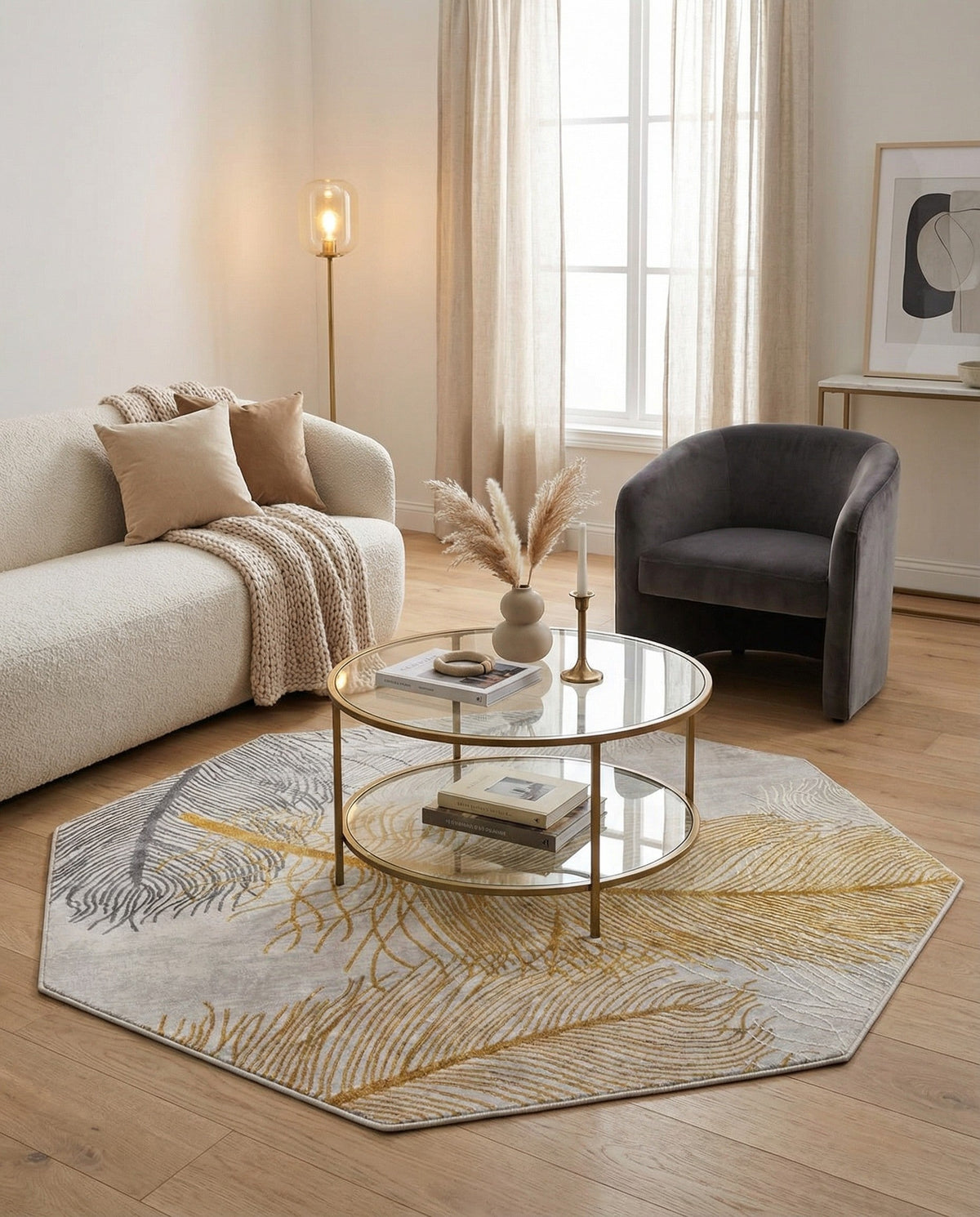 Bloomsbury Elegance Collection Area Rug -  Westminster Octagon Yellow Gray  lifestyle 156