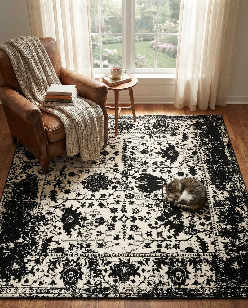 Cascade Range Collection Area Rug -  Shasta (Black and White) Square Black and White  lifestyle 68