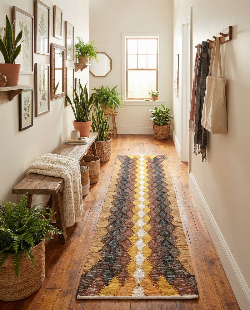 Thar Cotton Collection Area Rug -  Munnar Runner Brown Yellow Black  lifestyle 36