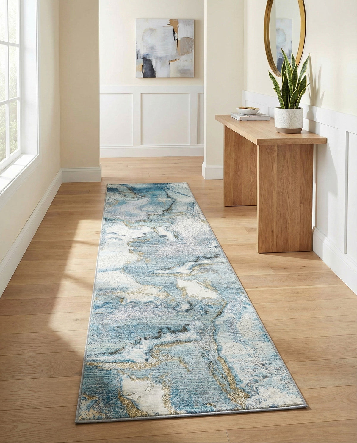 Urban Terrace Collection Area Rug -  Vertex Runner Blue and Ivory  lifestyle 98