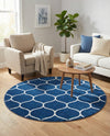 Trellis Mosaic Collection Area Rug -  Pergolatown (Navy Blue) Round Navy Blue  lifestyle 47