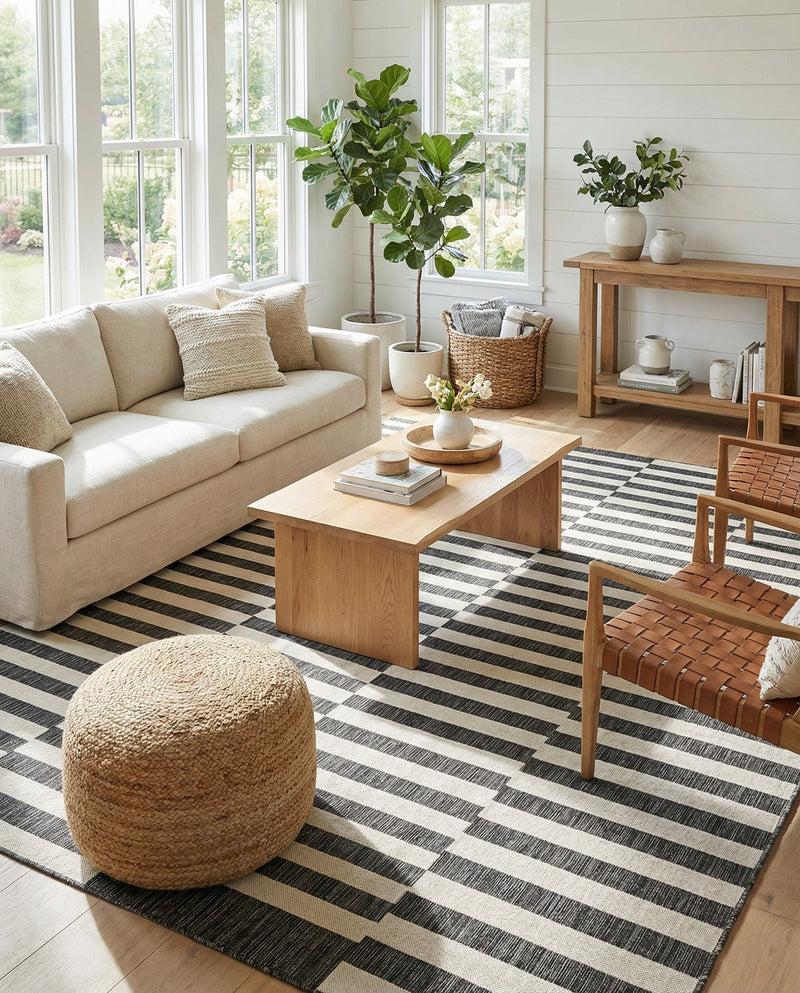 Seaside Stripes Collection Area Rug - Cabana (Charcoal) Rectangle Charcoal  lifestyle 12