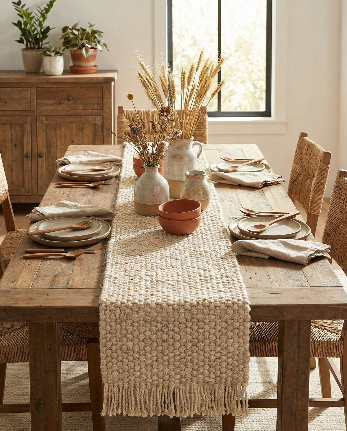 Savannah Jute Collection Area Rug - Seashore Table Runner Ivory  lifestyle 184