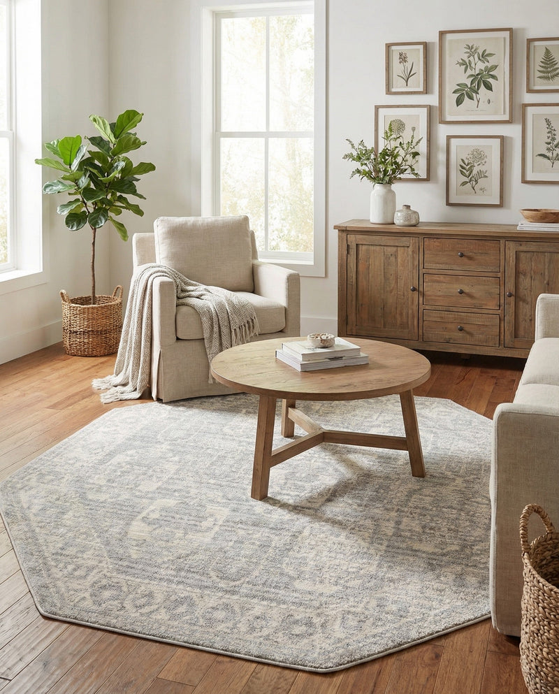 Seville Stripes Collection Area Rug -  Granada (Gray) Octagon Gray  lifestyle 73