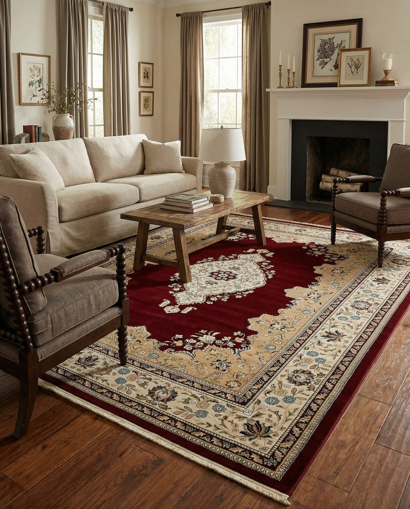 Persian Elegance Collection Area Rug - Isfahan Rectangle Burgundy  lifestyle 21
