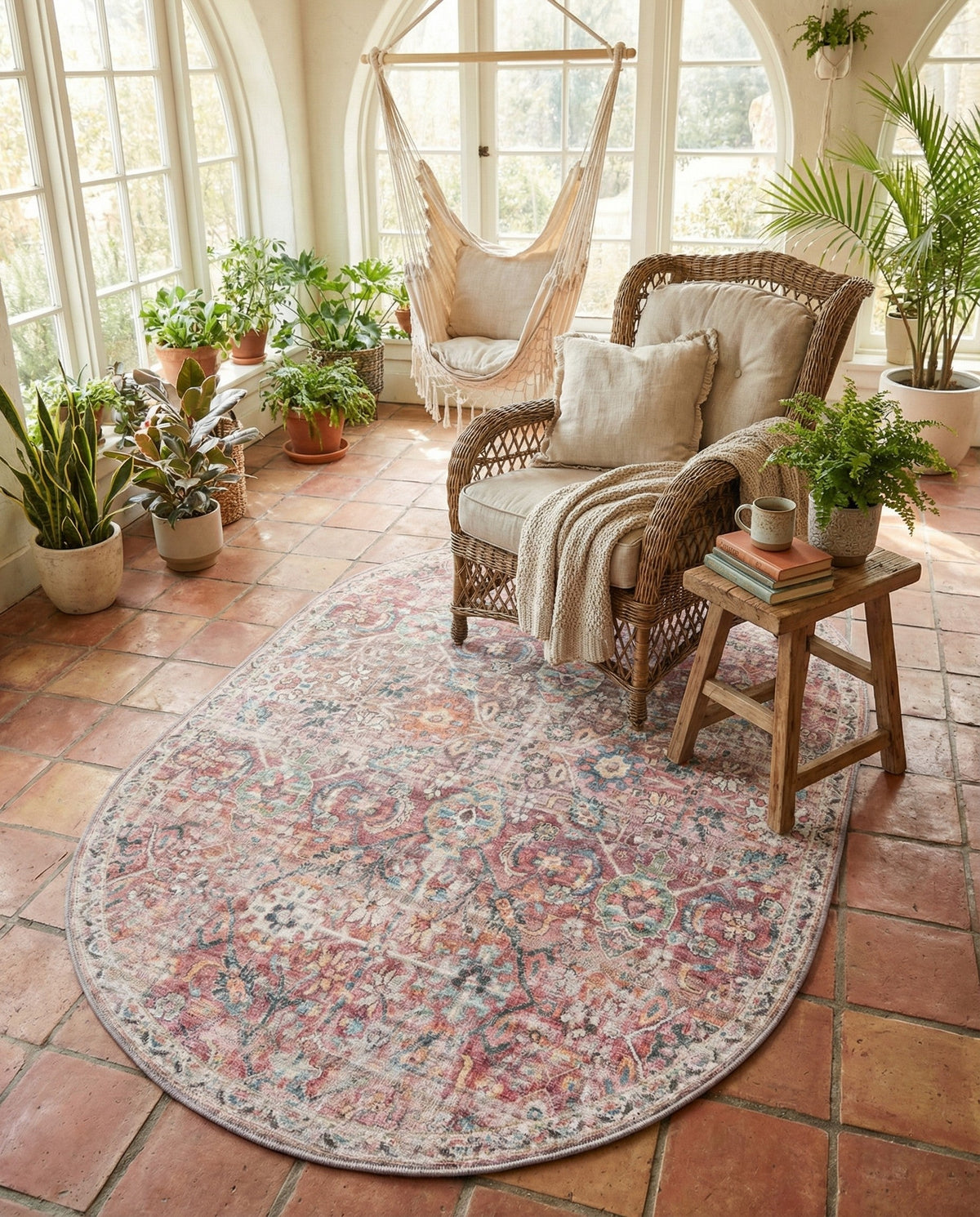 Vintage Memories Collection Area Rug -  Flashback Oval Ivory and Pink  lifestyle 50