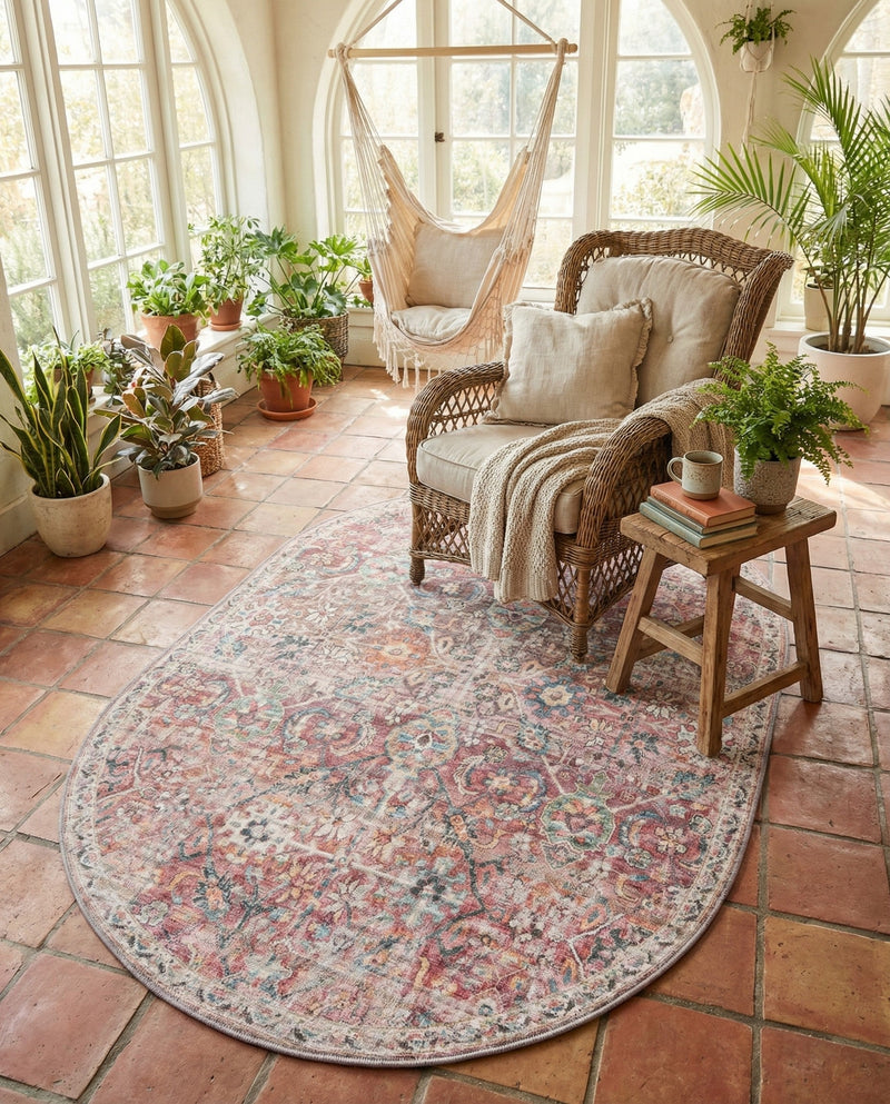 Vintage Memories Collection Area Rug -  Flashback Oval Ivory and Pink  lifestyle 50