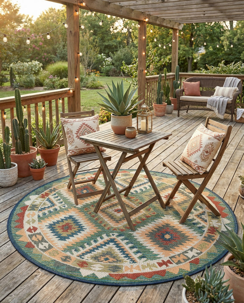 Coastal Terrace Collection Area Rug -  Sandbar Round Green  lifestyle 84