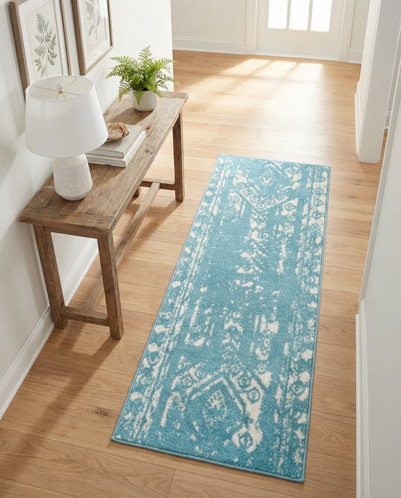 Brighton Stripes Collection Area Rug - Sussex (Light Blue) Runner Light Blue  lifestyle 63