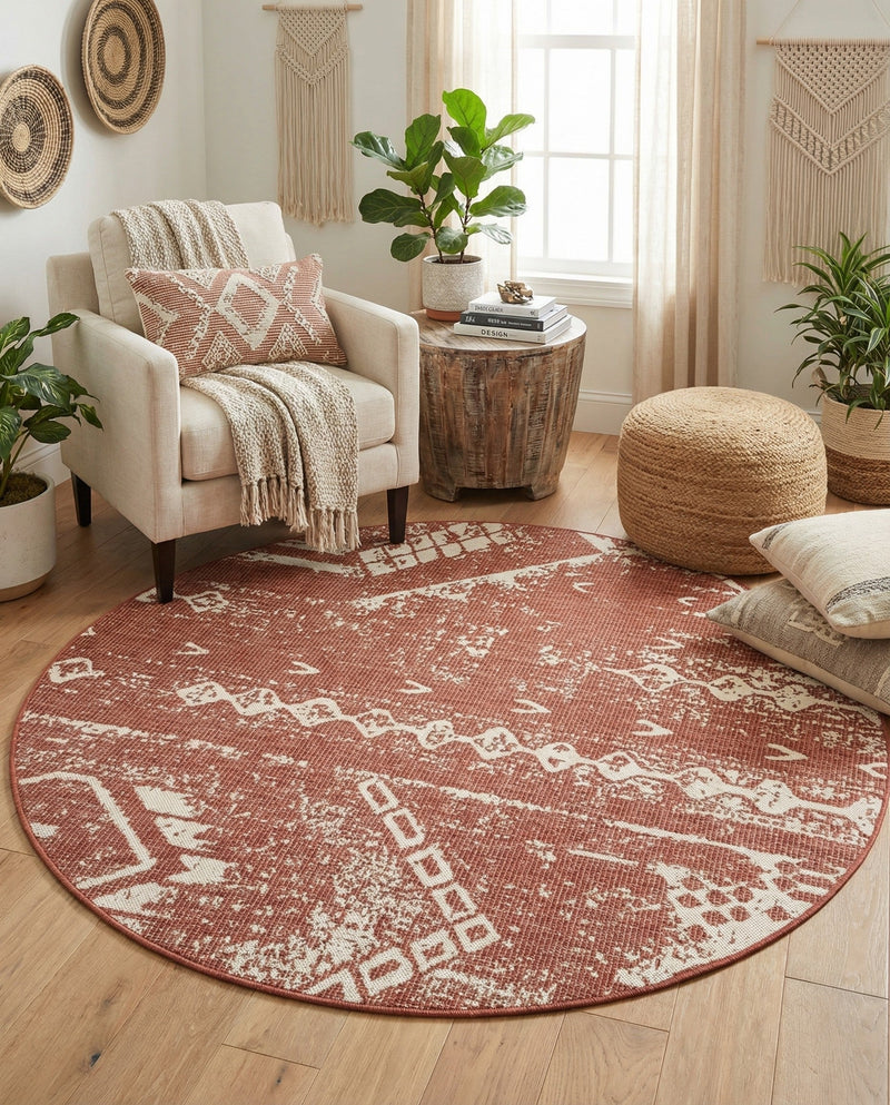 Desert Nomad Terrace Collection Area Rug - Sahara (Rust Red) Round Rust Red  lifestyle 60