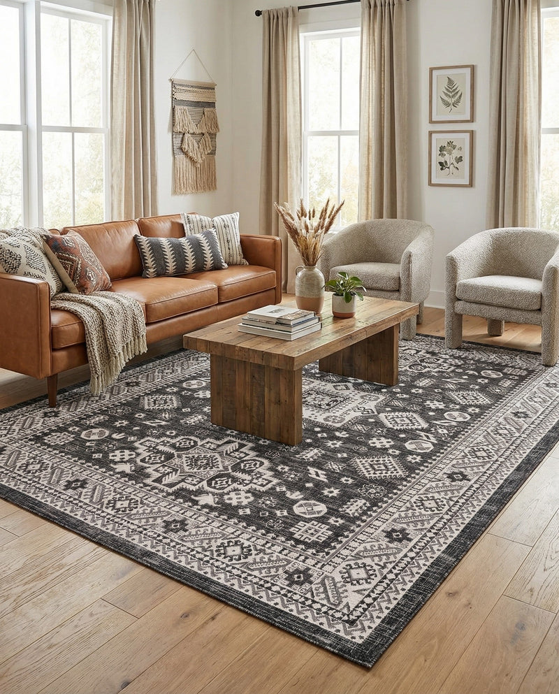 Tribal Terrace Treasures Collection Area Rug -  Incan Isle (Charcoal Gray) Rectangle Charcoal Gray  lifestyle 4