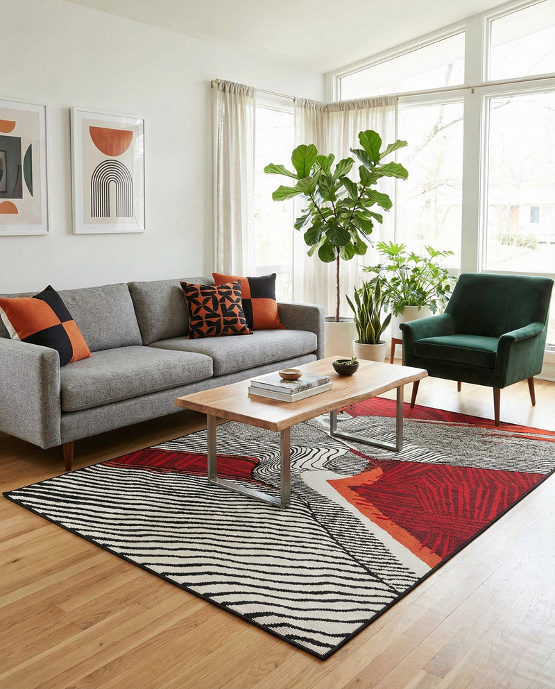 Urban Terrace Collection Area Rug -  Porch Rectangle Red and Black  lifestyle 17