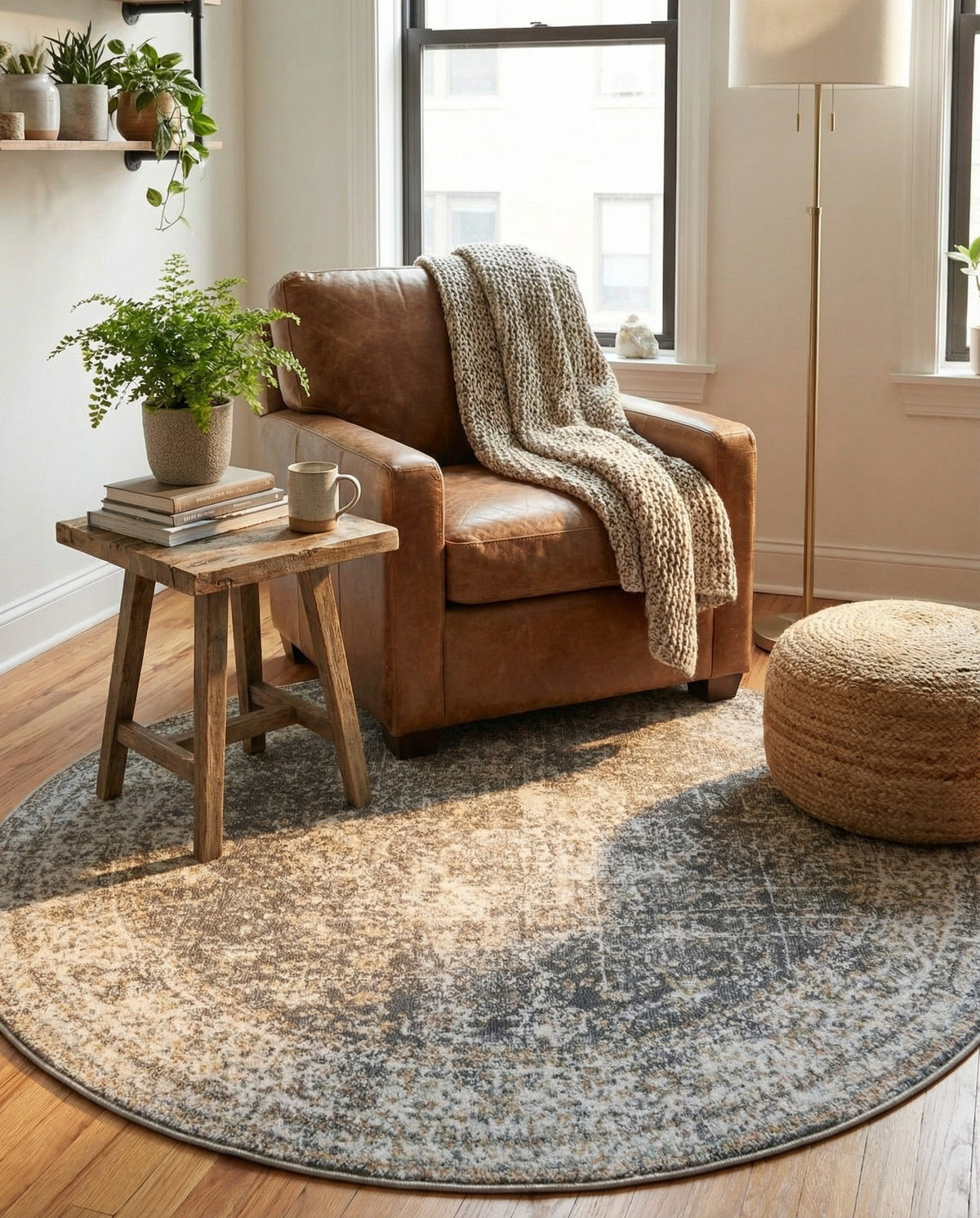 Caribbean Breeze Collection Area Rug -  Utila Round Fume Gray  lifestyle 89