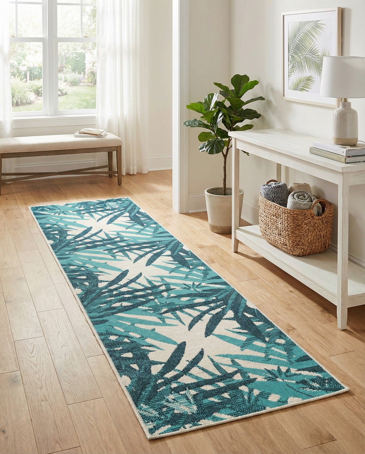 Seaside Blooms Collection Area Rug -  Provence Runner Teal blue  lifestyle 68