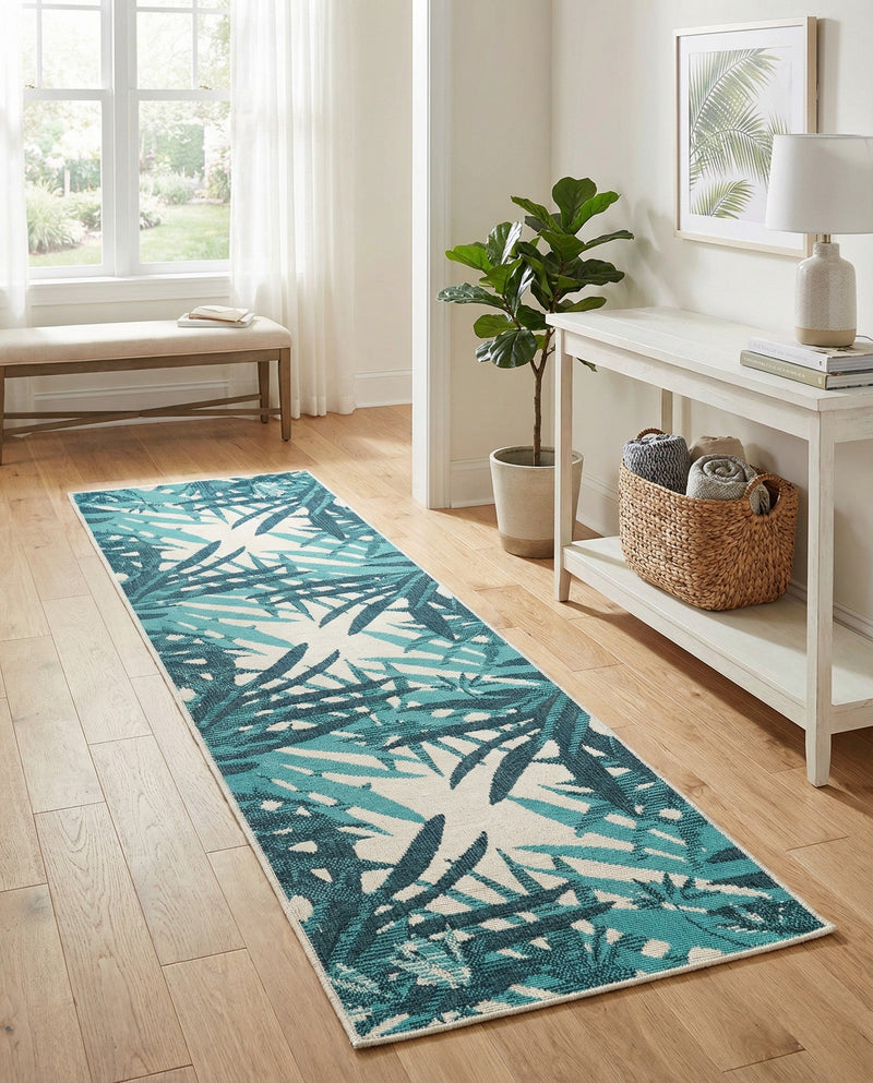 Seaside Blooms Collection Area Rug -  Provence Runner Teal blue  lifestyle 68