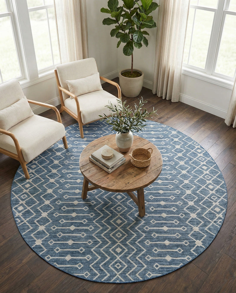 Savannah Pergola Collection Area Rug -  Pergola (Blue) Round Blue  lifestyle 54