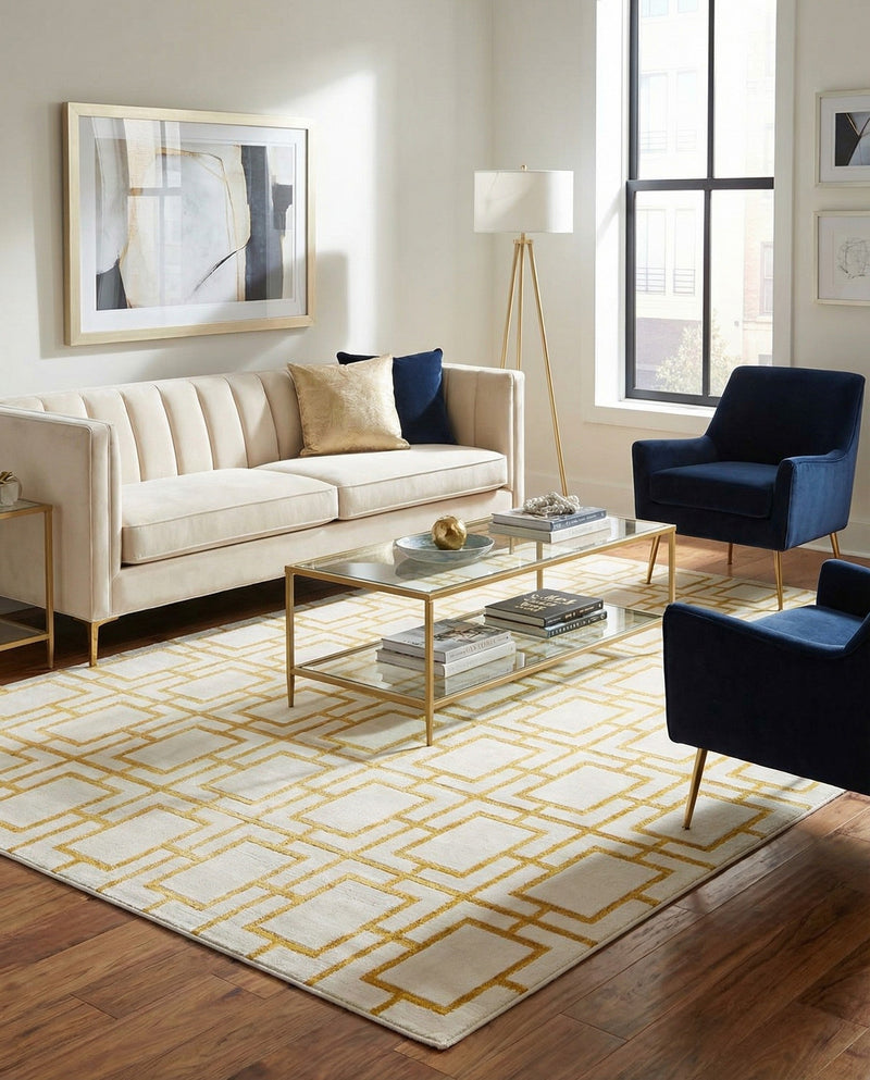 Hollywood Luxe Collection Area Rug -  Beverly (White Gold) Rectangle White Gold  lifestyle 15