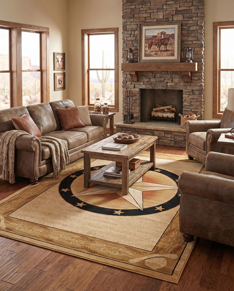 Frontier Trails Collection Area Rug - Redwood Rectangle Ivory Brown  lifestyle 59