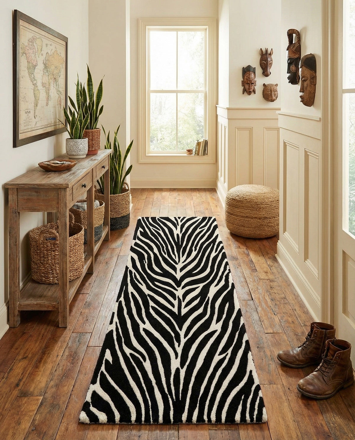 Hand Tufted Savannah Collection Area Rug -  Kalahari Runner Black and White  lifestyle 23