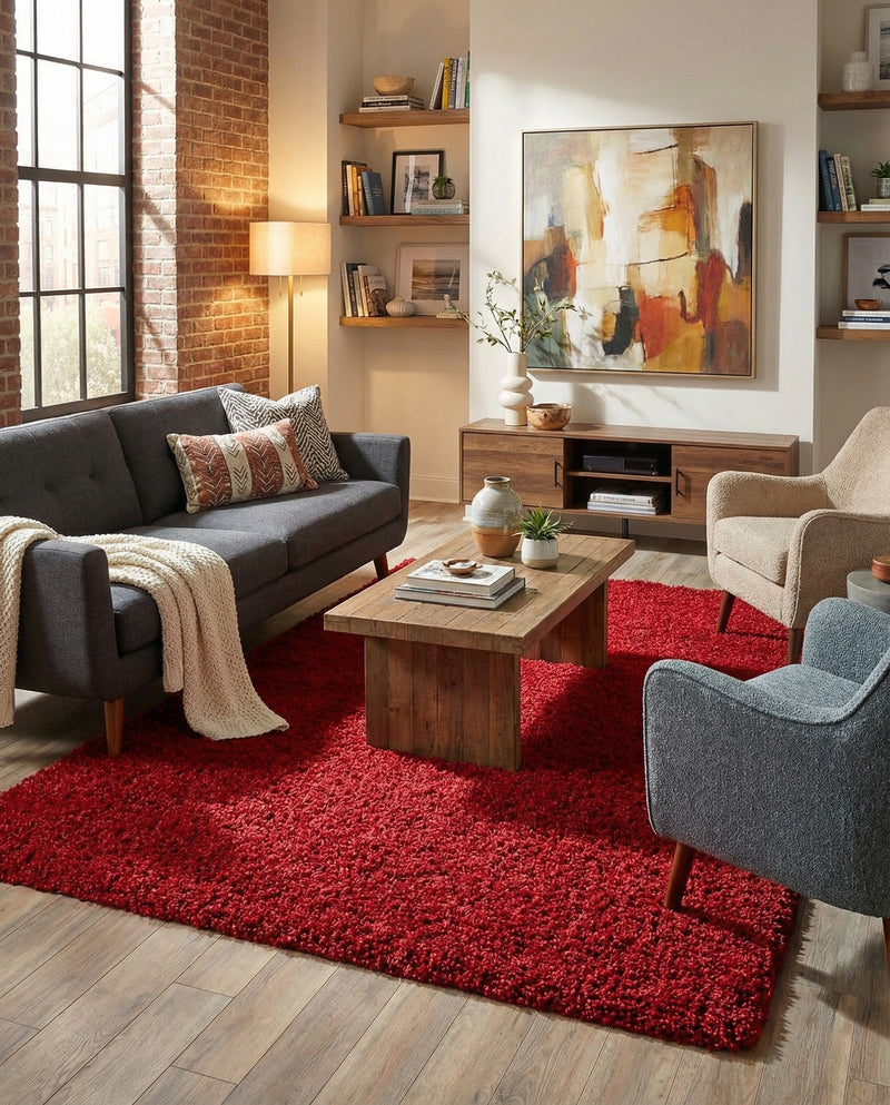 Plush Oasis Collection Area Rug - Serenity (Cherry Red) Rectangle Cherry Red  lifestyle 12