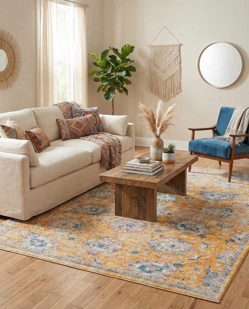 Seville Stripes Collection Area Rug -  Cordoba (Yellow) Rectangle Yellow  lifestyle 24