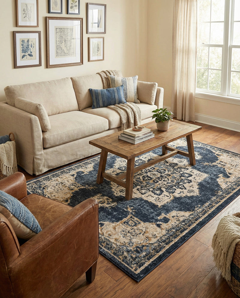 Eden Oasis Collection Area Rug -  Tranquility (Navy Blue) Rectangle Navy Blue  lifestyle 23