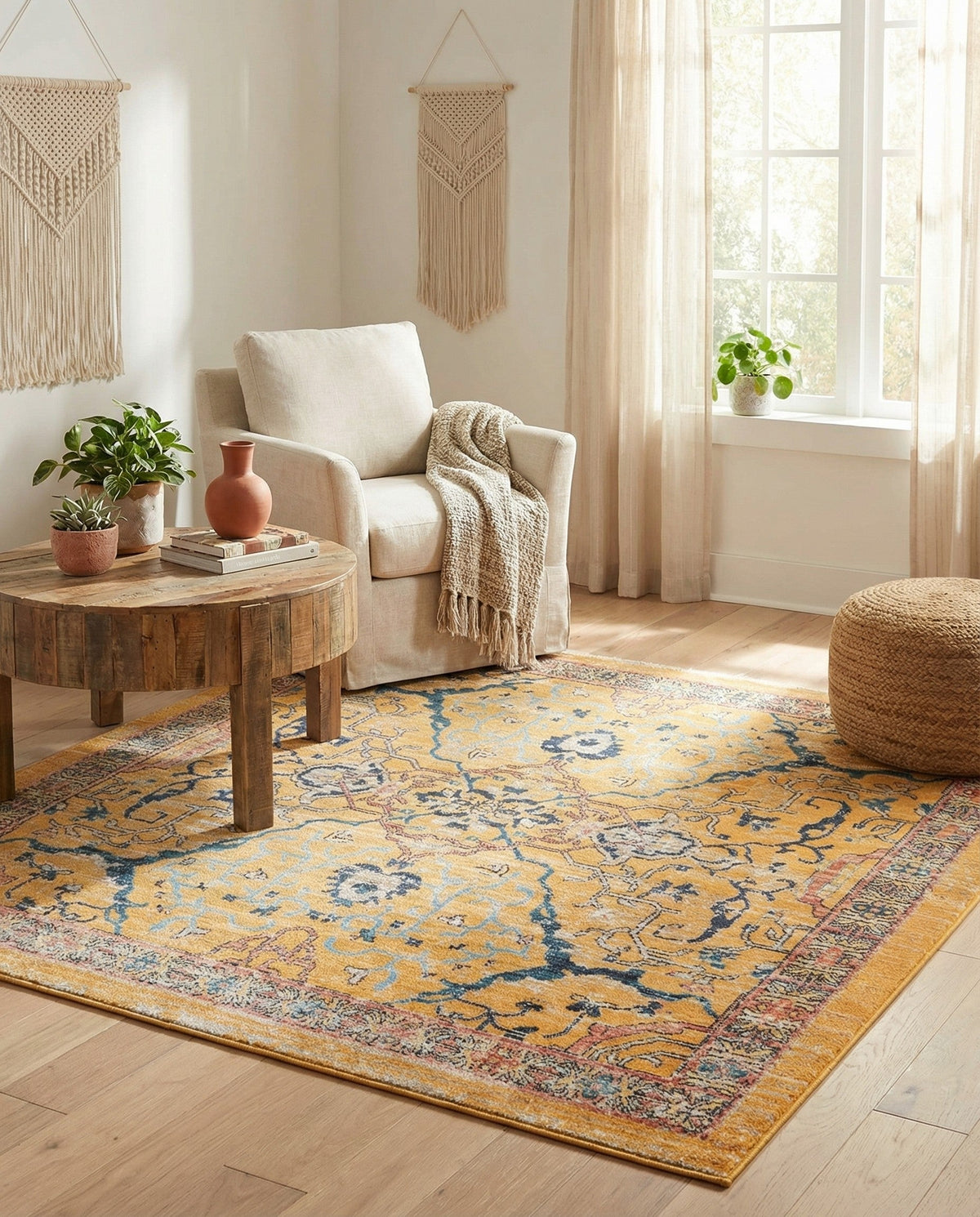 Seville Stripes Collection Area Rug -  Malaga (Yellow) Square Yellow  lifestyle 87
